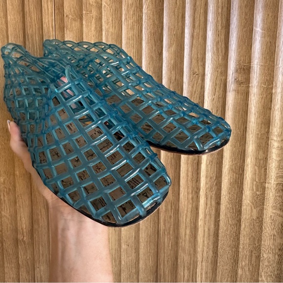 THE ROW Blue Mara Jelly Flat Slip On Sandal Shoes - Picture 4 of 9